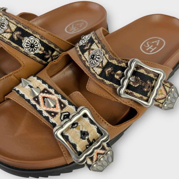 ASH Ulysse Boho Woven Strap Buckle Studded Slide Slip-on Sandal Size 39 US 8.5/9 - Picture 7 of 12